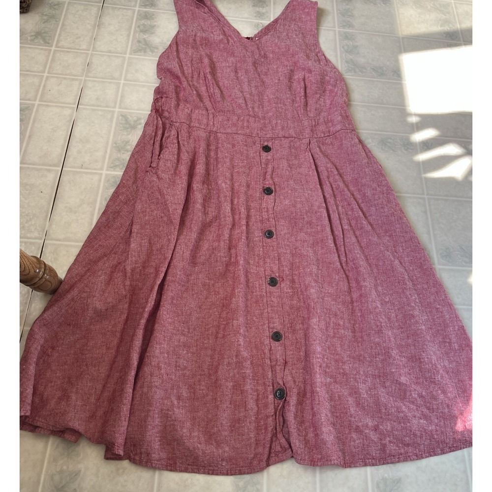 Retro Minimalist Boho Christopher & Banks Red Linen Sundress Midi Button Skirt